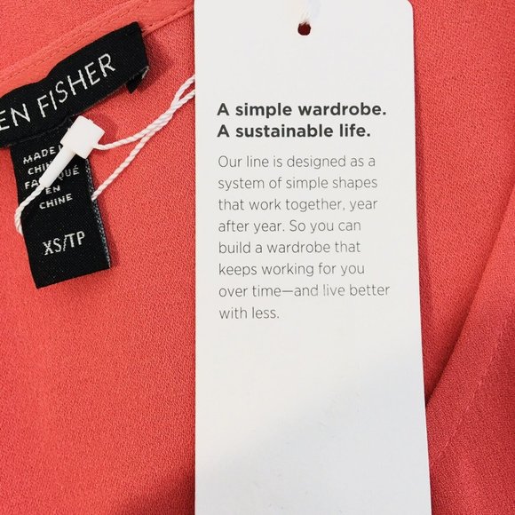 Eileen Fisher Silk Georgette Crepe Dress Sz XS Scoop Neck Watermelon NWT - Picture 7 of 7